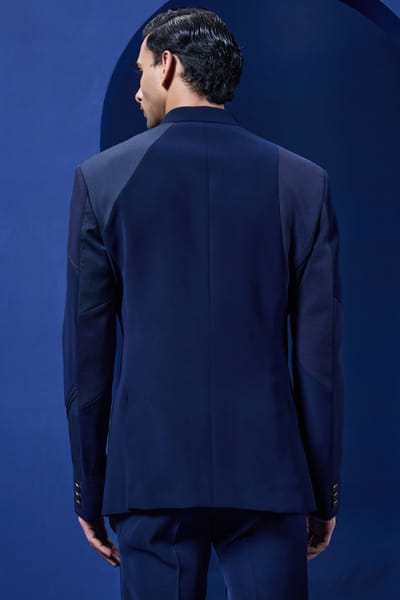 Sarab Khanijou Navy blue suiting bandhgala set SARAMAY26D144169