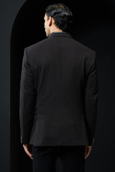 Sarab Khanijou Black solid bandhgala set SARAMAY26D144170