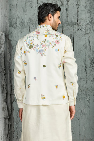 Sarab Khanijou Ivory floral embroidered Nehru jacket set SARAJUL26D148723