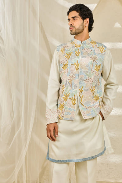 Sarab Khanijou Off-white embroidered Nehru jacket set SARAJUL26D148724