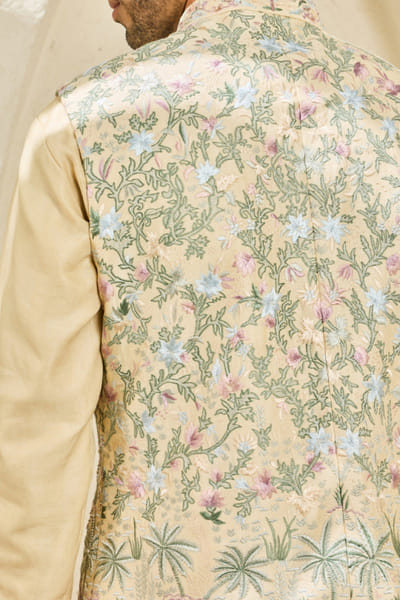 Sarab Khanijou Beige embroidered Nehru jacket set SARAJUL26D148725