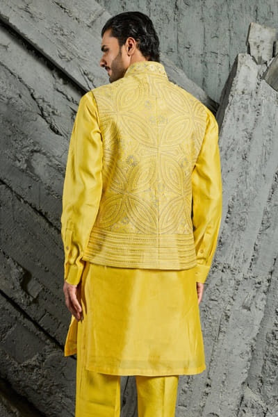 Sarab Khanijou Yellow embroidered Nehru jacket set SARAJUL26D148726