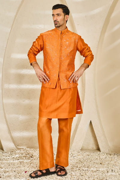Sarab Khanijou Orange embroidered Nehru jacket set SARAJUL26D148727