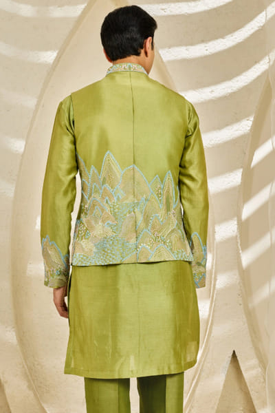 Sarab Khanijou Green embroidered Nehru jacket set SARAJUL26D148731