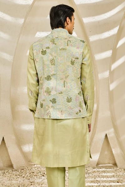 Sarab Khanijou Mint green embroidered Nehru jacket set SARAJUL26D148733
