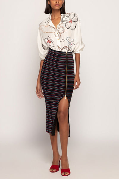 Black stripe print skirt