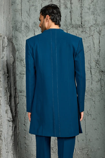 Sarab Khanijou Teal thread embroidered open jacket set SARAJUL26D149534