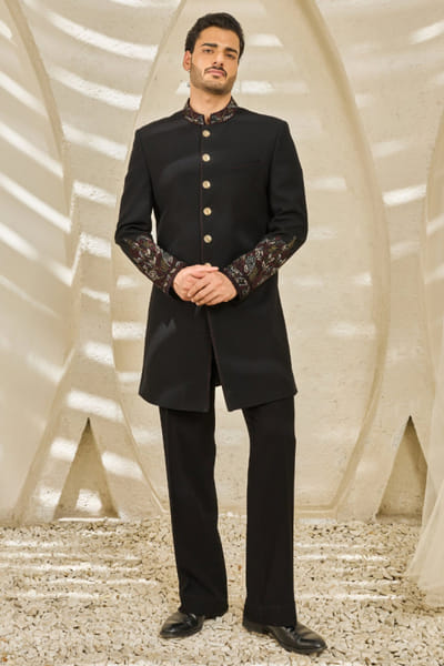 Sarab Khanijou Black embroidered structured jacket set SARAJUL26D149535