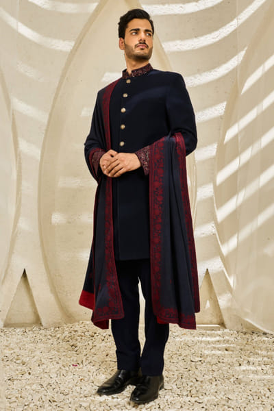 Sarab Khanijou Blue hand embroidered structured jacket set SARAJUL26D149536
