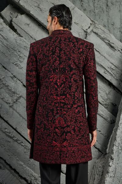 Sarab Khanijou Black-wine hand embroidered open jacket set SARAJUL26D149537