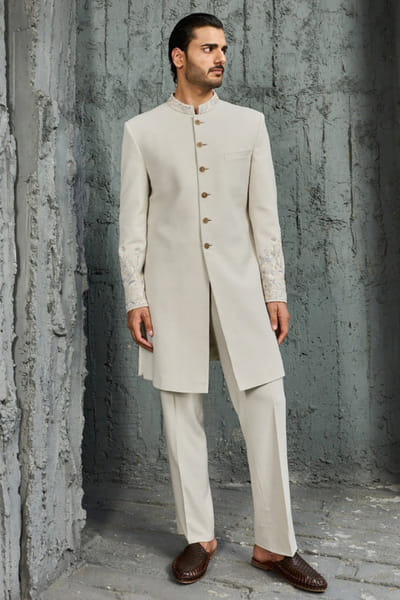 Sarab Khanijou Grey hand embroidered structured jacket set SARAJUL26D149539