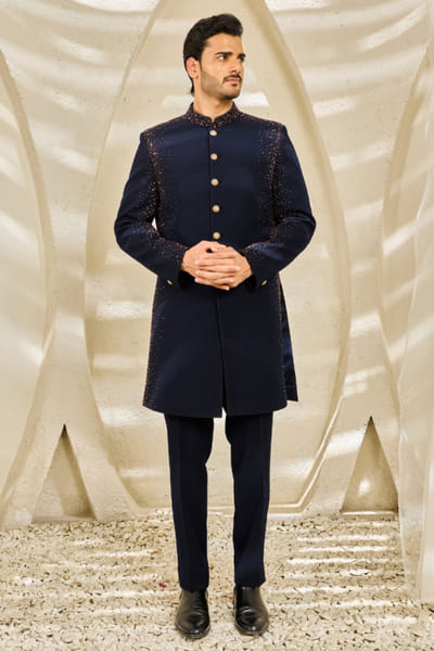 Sarab Khanijou Blue hand embroidered structured jacket set SARAJUL26D149541