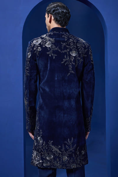 Sarab Khanijou Navy blue zari embroidered Indo-Western set SARAMAY26D144179