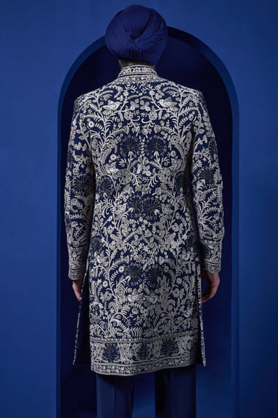 Sarab Khanijou Navy blue pearl embellished Indo Western set SARAMAY26D144181
