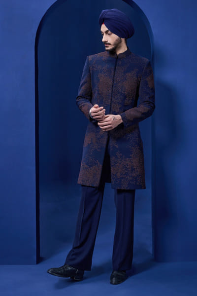 Sarab Khanijou Navy blue thread embroidered Indo-Western set SARAMAY26D144185