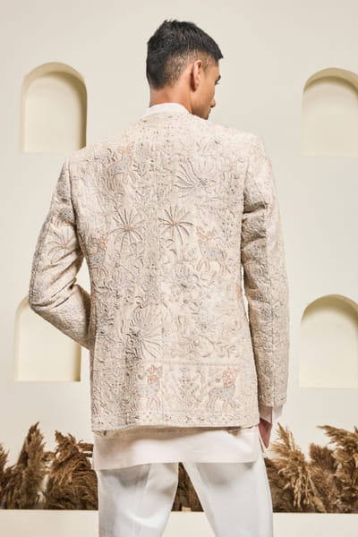 Sarab Khanijou Dusty rose sequin embroidered bandhgala set SARAMAY26D245374
