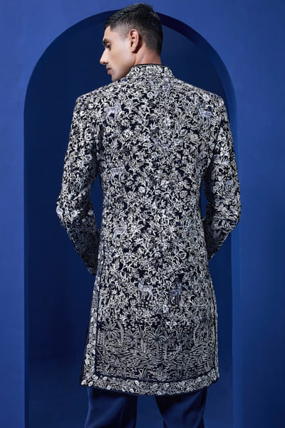 Sarab Khanijou Navy blue sequin embroidered Indo-Western set SARAMAY26D144186