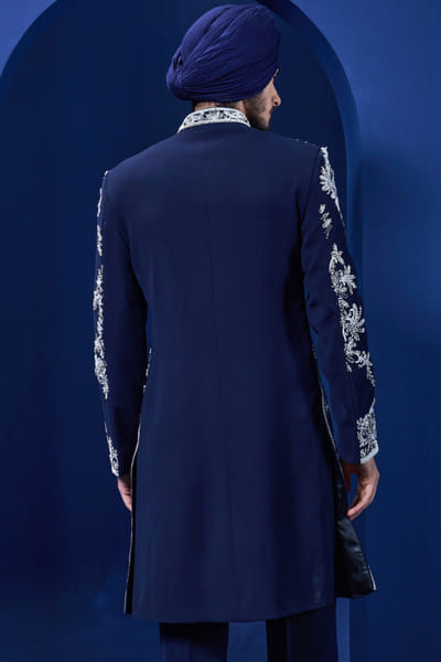 Sarab Khanijou Navy blue pearl embroidered Indo- Western set SARAMAY26D144195