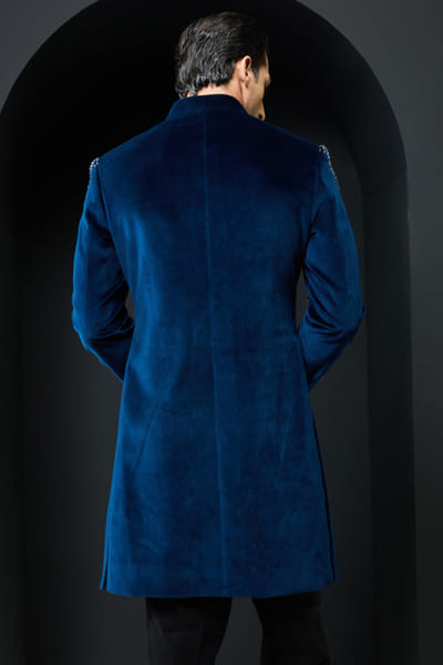Sarab Khanijou Teal blue pearl embroidered Indo- Western set SARAMAY26D144196