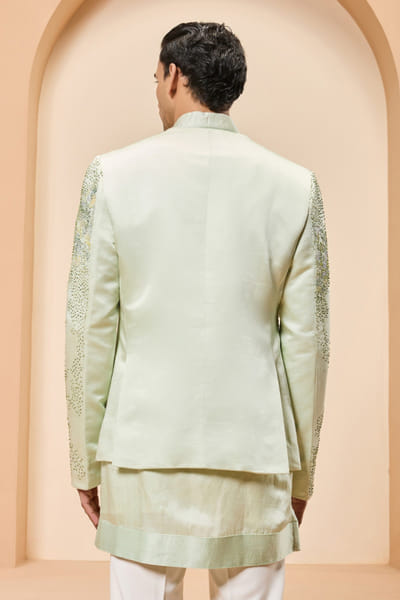 Sarab Khanijou Green thread embroidered bandhgala set SARAMAY26D245385