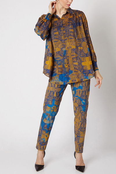 Blue abstract printed shirt and trousers
