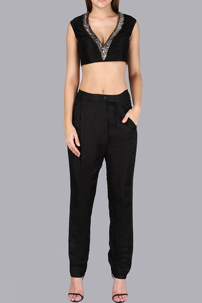 Embroidered crop top with trousers