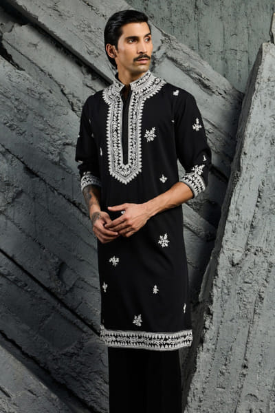 Sarab Khanijou Black dori embroidered kurta set SARAJUN26D148112