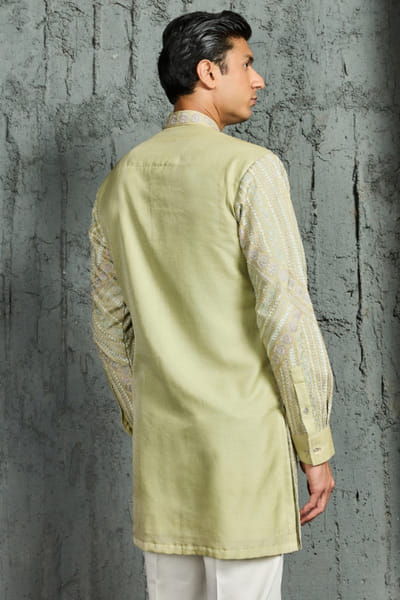 Sarab Khanijou Mint silk thread embroidered floral kurta set SARAJUL26D148748