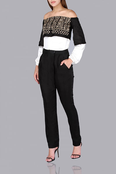 Embroidered blouse with trousers