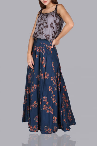 Printed camisole with lehenga
