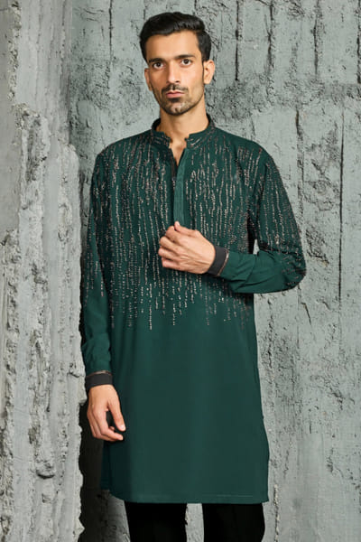 Sarab Khanijou Green and black cutdana embroidered kurta set SARAJUL26D148739