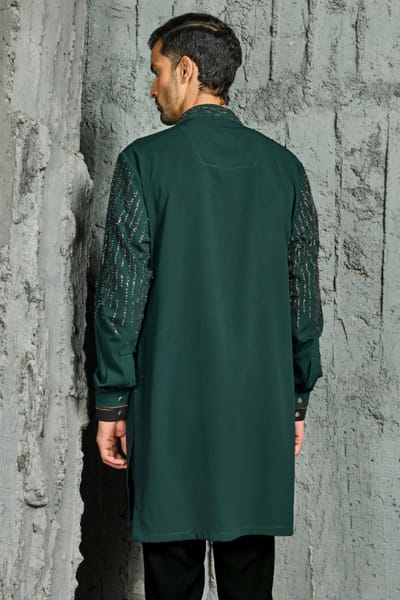 Sarab Khanijou Green and black cutdana embroidered kurta set SARAJUL26D148739