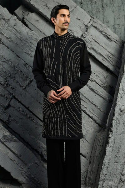 Sarab Khanijou Black cutdana-3D embroidered kurta set SARAJUL26D148741