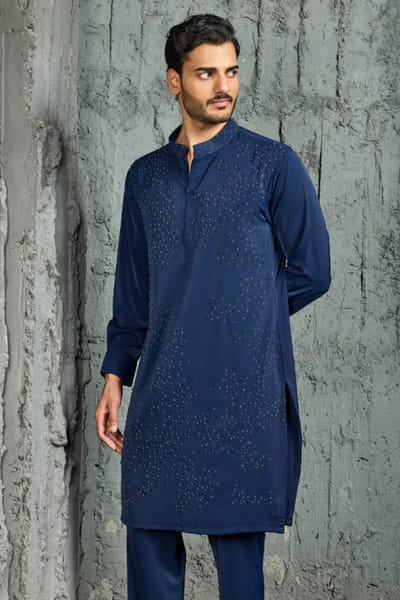 Sarab Khanijou Blue cutdana embroidered kurta set SARAJUL26D148742