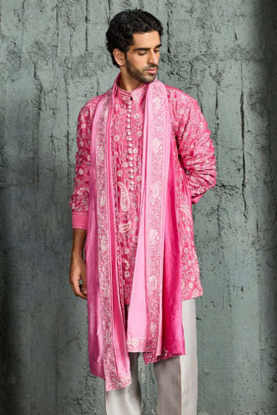 Sarab Khanijou Pink cutdana floral embroidered kurta set SARAJUN26D146948