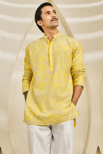 Sarab Khanijou Yellow embroidered garden motif kurta set SARAJUL26D148743