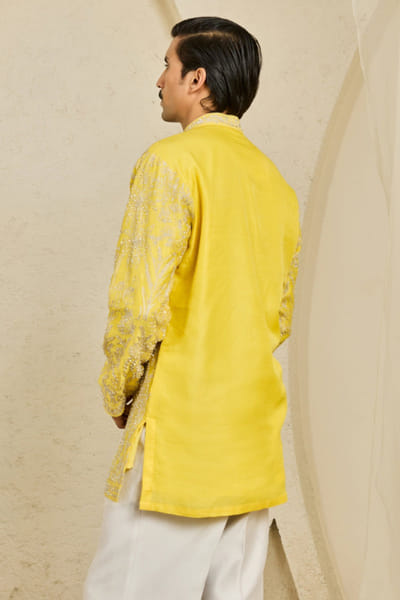 Sarab Khanijou Yellow embroidered garden motif kurta set SARAJUL26D148743