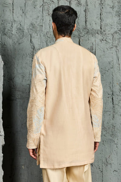 Sarab Khanijou Beige cutdana embroidered palm motif kurta set SARAJUN26D146949