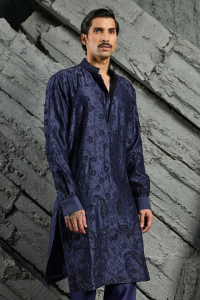 Sarab Khanijou Blue cutdana floral embroidered kurta set SARAJUN26D146952