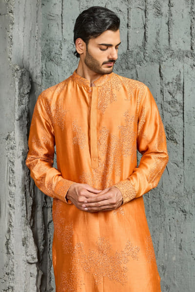 Sarab Khanijou Orange and ivory embroidered kurta set SARAJUL26D148746