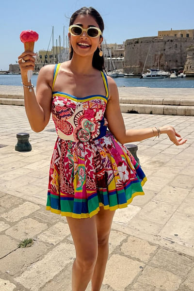 Multicolour paisley and floral print mini dress