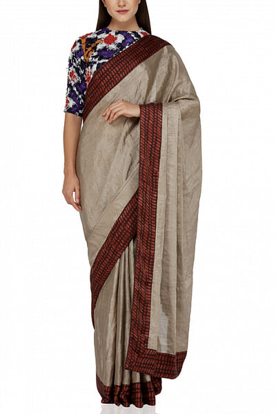 Silver printed sari