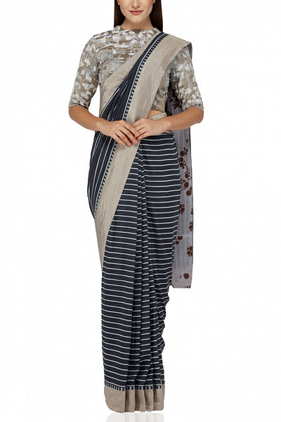 Blue printed sari