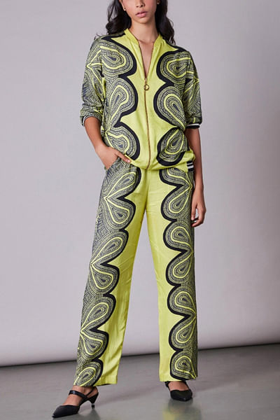 Yellow printed jacket and trousers