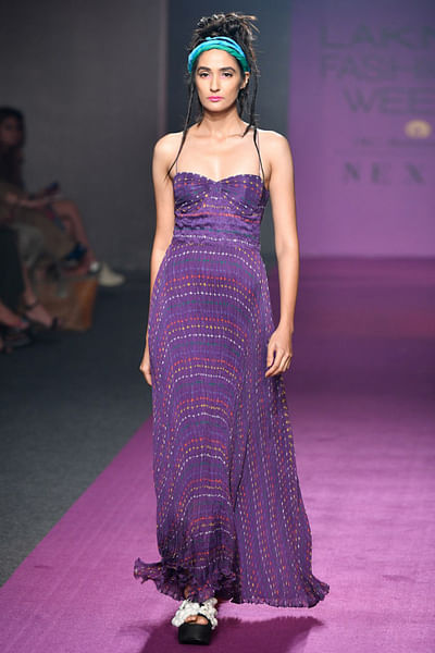 Purple micropleated maxi dress