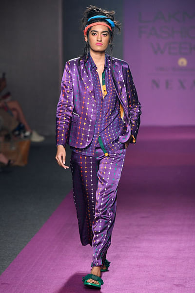 Purple printed blazer set