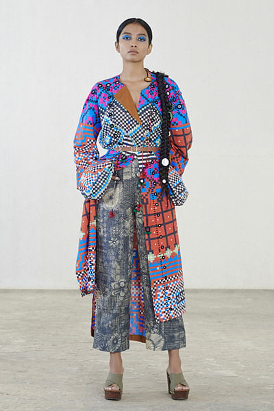 Multicoloured abstract printed kurta and trousers