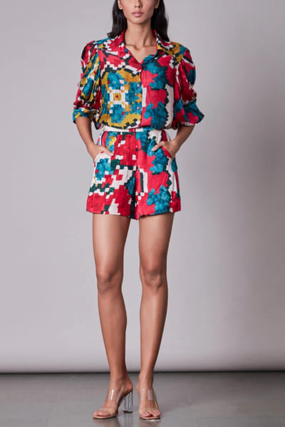 Ikat printed shirt and shorts