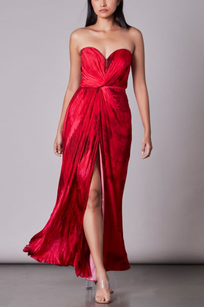 Cherry red printed maxi dress