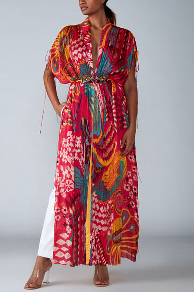 Pink printed kaftan and trousers